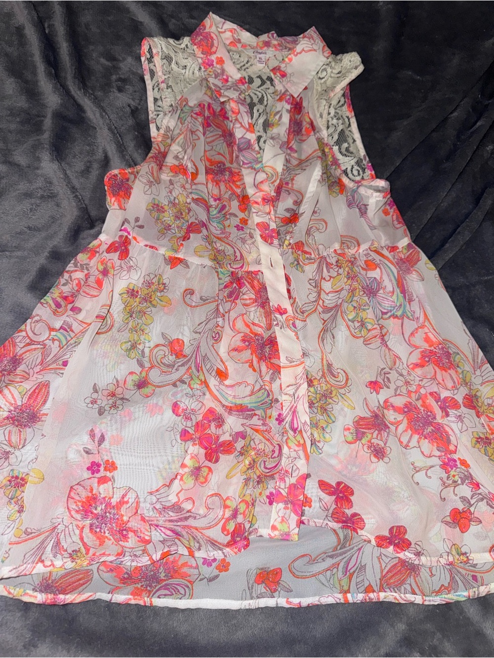 Candie's White Top XL with Neon Floral